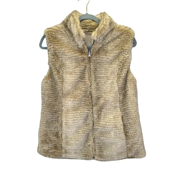 Keren Hart Faux Fur Leather Reversible Vest with Pockets Animal Print Size Small - Picture 1 of 16